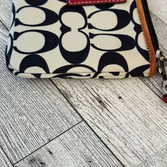 Coach Black and Cream Wristlet with Red Leather Accents - Picture 7 of 9